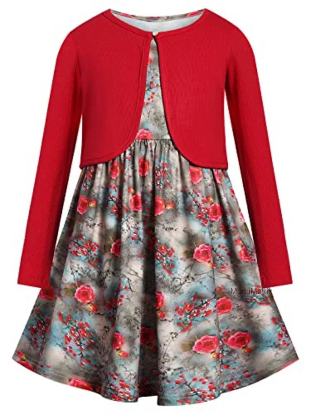 Floral Print Sleeveless Dress with Long Sleeve Cotton Cardigan 2-Piece Set for